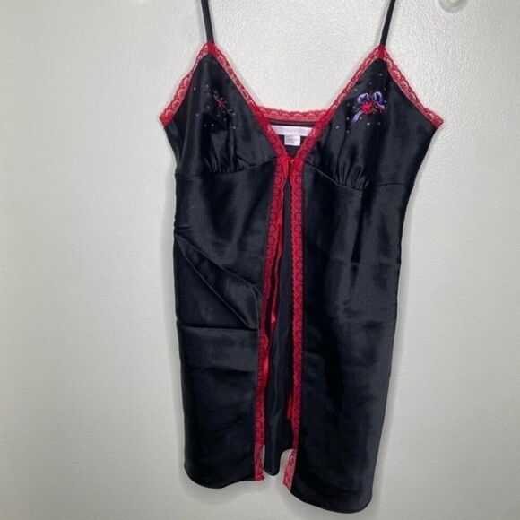 Vintage Victoria’s Secret Y2k 2000s Black Slip Dress Lingerie Embroidered floral - Picture 4 of 10